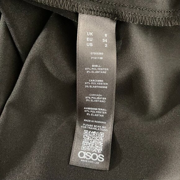 Asos Pleated Shoulder‎ Pencil Dress Size 2 Black Polyester Blend NWT DR-1524 - Picture 11 of 12